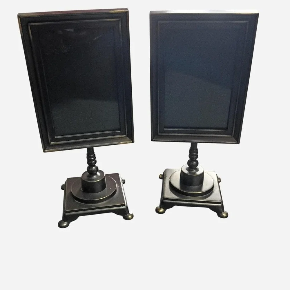 Pair Of Black Metal Picture Frames With Glass Top